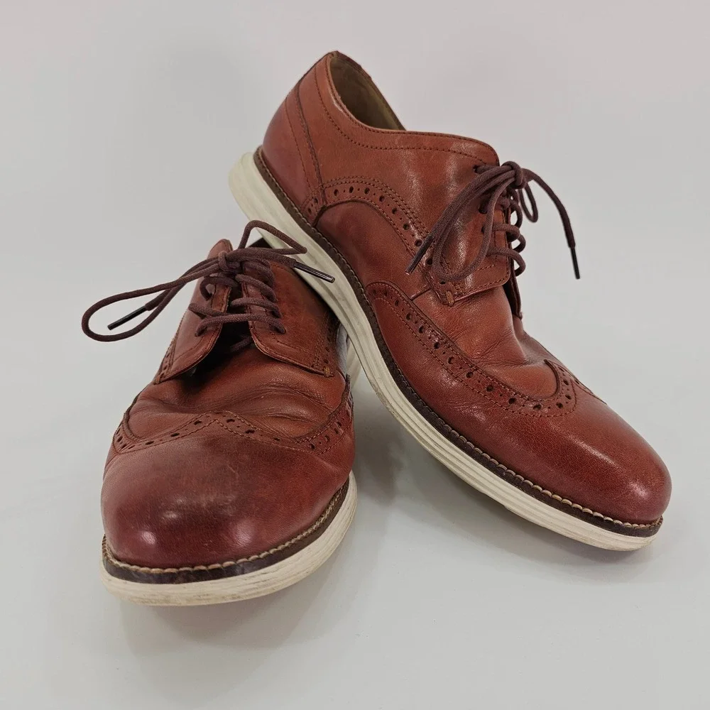 Cole Haan Original Grand Mens Wingtip Oxford Shoes British Tan‎ Leather 9.5